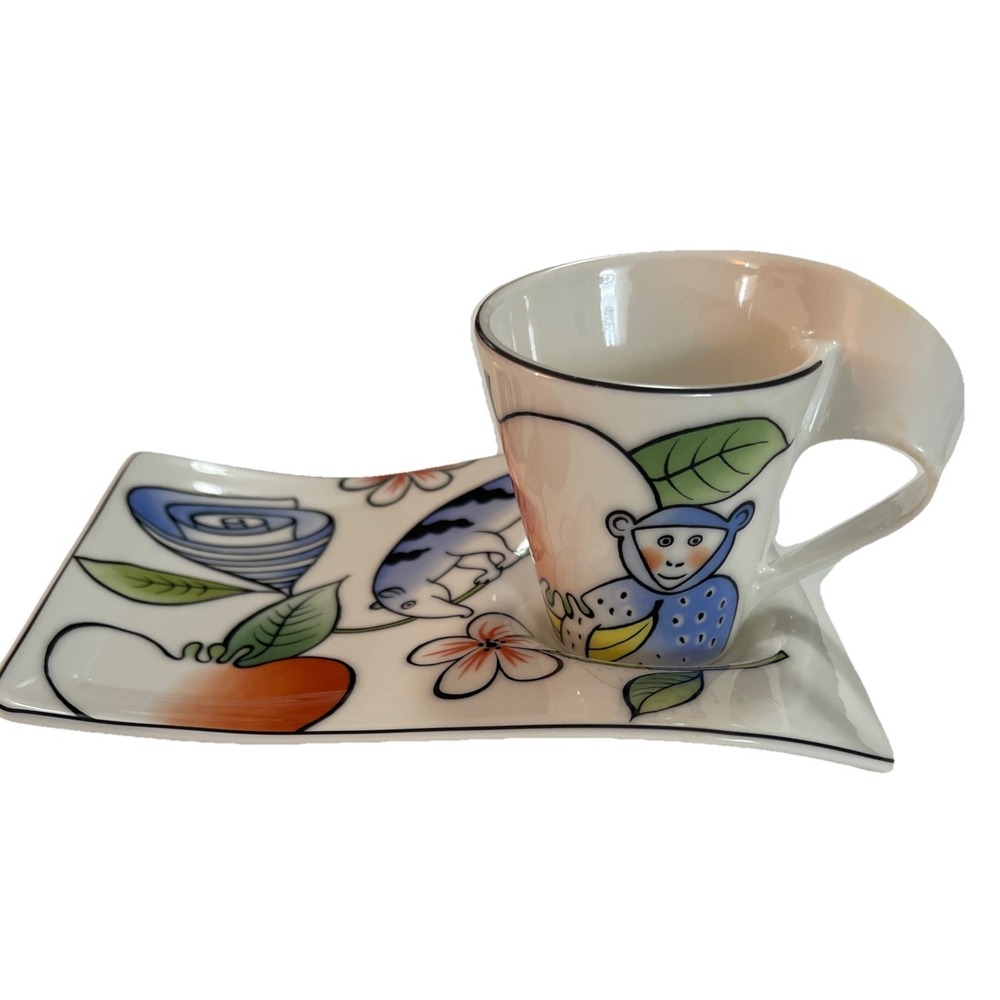 Vtg Villeroy &‎ Boch New Wave Caffe Jungle Coffee Cup & Saucer Porcelain Germany